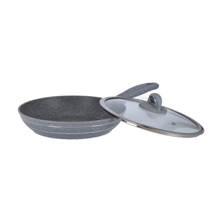 Royalford 28cm Smart Fry Pan with Lid - 5 Layer Granite Non-Stick Coating Pan | Multiple Hob Compatibility | Heat-Resistant Handle with Hanging Loop | Ideal Frying, Cooking, Sauteing & More