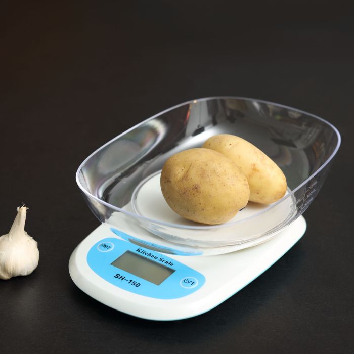 Royalford RF9980 Digital Kitchen Scale - Tare Function, Transparent Bowl & Body - Auto Zero & Auto Off Function - 5kg Capacity - Digital Display - Low Battery/ Overload Indication