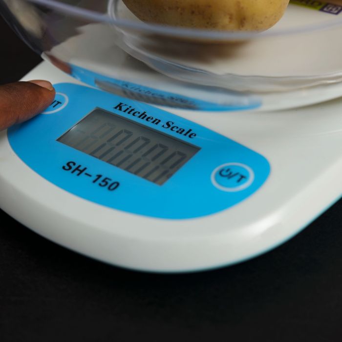 Royalford RF9980 Digital Kitchen Scale - Tare Function, Transparent Bowl & Body - Auto Zero & Auto Off Function - 5kg Capacity - Digital Display - Low Battery/ Overload Indication