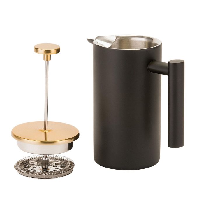 Royalford RFU9014 Cafetiere Stainless Steel Portable French Press Coffee Maker | Leak Resistant Double Walled Insulation | Hot Coffee for Hours - Preserves Flavour and Freshness (Black, 800 ML)