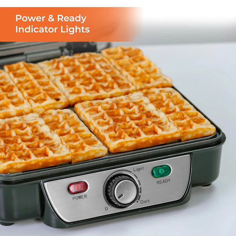 Geepas 4 Slice Waffle Maker GWM36503UK | 1100W Power | Non-Stick Coating Plates | Adjustable Temperature Control | Cool Touch Housing | Durable | 2 Years Warranty