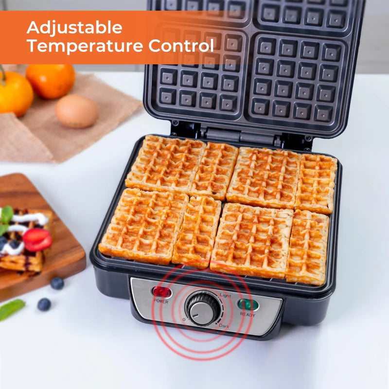 Geepas 4 Slice Waffle Maker GWM36503UK | 1100W Power | Non-Stick Coating Plates | Adjustable Temperature Control | Cool Touch Housing | Durable | 2 Years Warranty