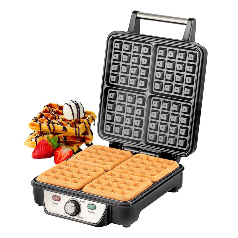 Geepas 4 Slice Waffle Maker GWM36503UK | 1100W Power | Non-Stick Coating Plates | Adjustable Temperature Control | Cool Touch Housing | Durable | 2 Years Warranty