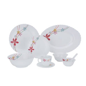 Royalford RF10200 Opalware Dinner Set 50 Pcs | Premium Assorted Design Dinnerware with Plates, Bowls, Cups & Saucers for Home, Family Dining, Guests & Daily Use