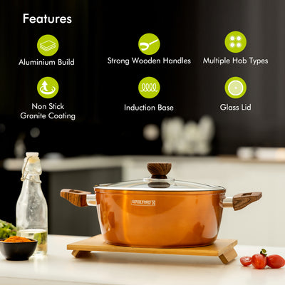 Royalford RF9769 10 Pieces Classic Bronze Granite Coated Cookware Set |  Induction Compatible | Forged Aluminium Pots and Pans |  3 Layer Durable Coating Kitchen Set