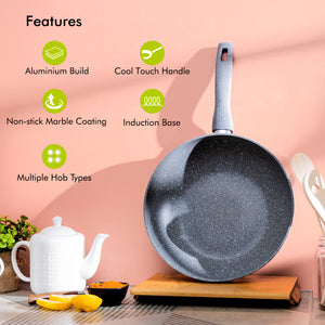 Royalford RF9841BGE 28cm Smart Wokpan|  Marble Coating |  Forged Aluminium Induction Wok featuring 3.8mm Thick Base |  Soft-Touch Handle |  PFOA & PTFE Free Cookware