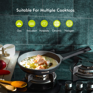Royalford RF8593 20CM Die Cast Aluminium Fry Pan | Marble Non-Stick Coating | Induction Compatible Bottom | Soft Touch Bakelite Handle | Durable & Dishwasher Safe Pan