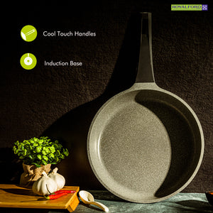 Royalford RF8593 20CM Die Cast Aluminium Fry Pan | Marble Non-Stick Coating | Induction Compatible Bottom | Soft Touch Bakelite Handle | Durable & Dishwasher Safe Pan