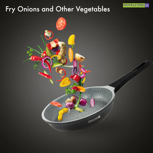 Royalford RF8593 20CM Die Cast Aluminium Fry Pan | Marble Non-Stick Coating | Induction Compatible Bottom | Soft Touch Bakelite Handle | Durable & Dishwasher Safe Pan