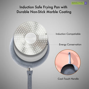 Royalford RF9841BGE 28cm Smart Wokpan|  Marble Coating |  Forged Aluminium Induction Wok featuring 3.8mm Thick Base |  Soft-Touch Handle |  PFOA & PTFE Free Cookware