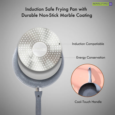 Royalford RF9841BGE 28cm Smart Wokpan|  Marble Coating |  Forged Aluminium Induction Wok featuring 3.8mm Thick Base |  Soft-Touch Handle |  PFOA & PTFE Free Cookware