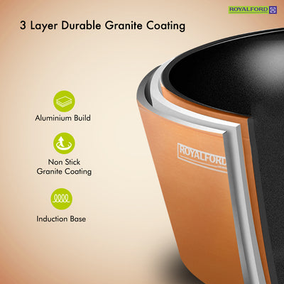 Royalford RF9769 10 Pieces Classic Bronze Granite Coated Cookware Set |  Induction Compatible | Forged Aluminium Pots and Pans |  3 Layer Durable Coating Kitchen Set