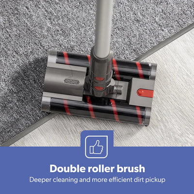 Geepas GVC19062UK Cordless 2-in-1 Stick & Handheld Vacuum Cleaner |HEPA Filter |Double Roller Brush | LED Display |Powerful Brushless Motor| Cordless & Lightweight Design