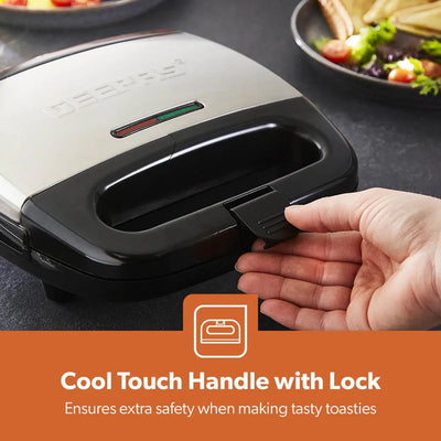 Geepas 2-Slice Sandwich Maker | 700W Powerful Sandwich Toaster with Non-Stick Plates| Cool-Touch Handle| Indicator Lights| Easy Cleaning| Compact Design| 2 Years Warranty