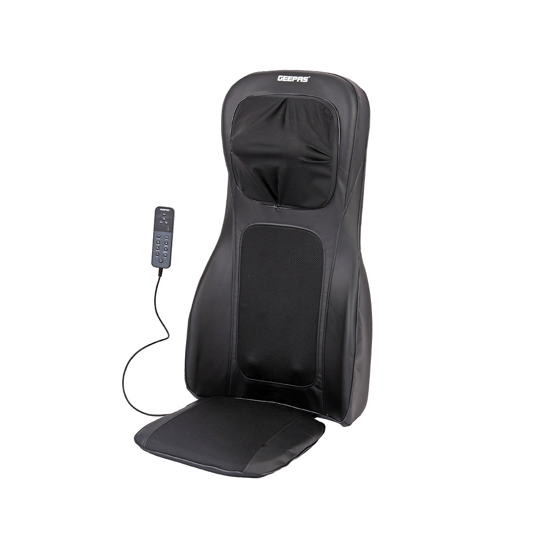 Geepas Full-Body Massage Chair Pad GM86104 | Shiatsu Kneading Massage, Vibration Function, Heating Therapy, Adjustable Intensity, Neck & Back Relaxation Cushion