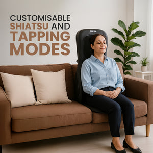 Geepas Full-Body Massage Chair Pad GM86104 | Shiatsu Kneading Massage, Vibration Function, Heating Therapy, Adjustable Intensity, Neck & Back Relaxation Cushion