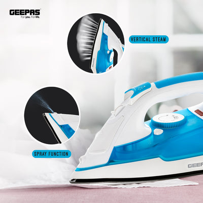 Geepas GSI7809 Steam Iron | 2400W Powerful Iron with Non-Stick Soleplate| Spray & Steam Function| Self-Clean| Variable Temperature Control | 240ml Tank| 2 Years Warranty