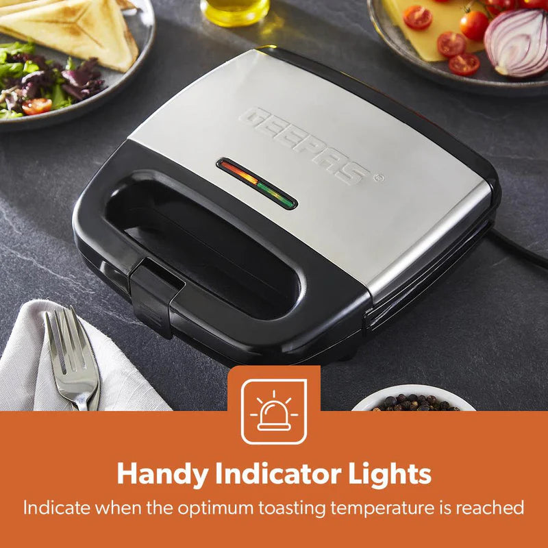Geepas GGM6001 Stainless Steel Grill Maker | 2 Slice Capacity| 750W Power| Non-Stick Plates| Overheat Protection| Power Indicator| Easy to Clean|  2 Years Warranty