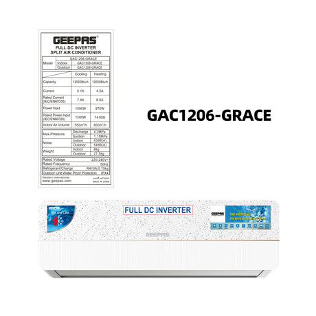 GEEPAS GAC1206 12000 BTU Full DC Inverter AC | R410A Refrigerant | T3 Compressor |Hot & Cold Function | Low Noise Operation | High Airflow | Convenient Remote Control