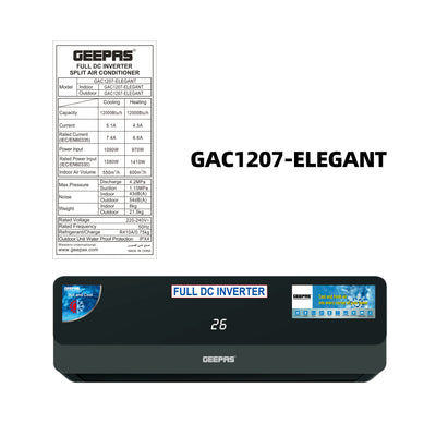 GEEPAS GAC1207 Elegant 12000 BTU Full DC Inverter AC | T3 Compressor | Hot & Cold Function | Low Noise Operation | Wide Voltage Range | High Air Volume | Elegant Design