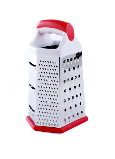 Royalford RF4192 6 Sided Stainless Steel  Grater |  Ergonomic Handle | Non Slip Base | Multipurpose Kitchen Grater for Cheese, Vegetables & Fruits | Food Grade