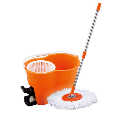 RoyalFord RF4238 Spin Easy Mop with Bucket | Stainless Steel Handle | Hands Free Wringing Microfiber Floor Cleaning Mop Set | Perfect for Home Tile & Marble Cleaning