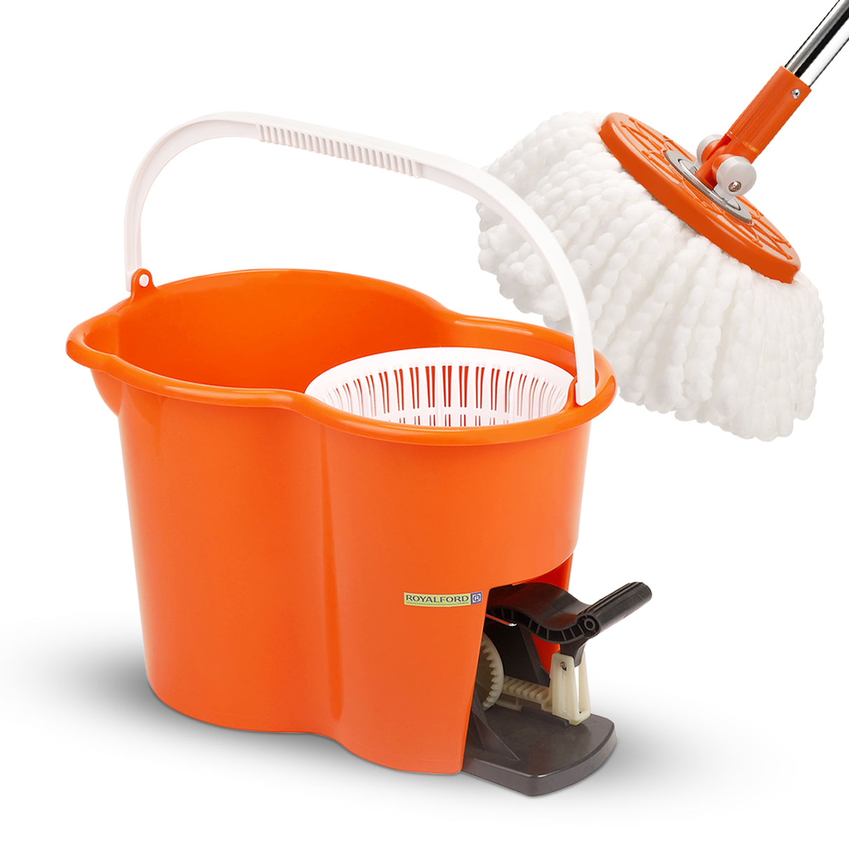 RoyalFord RF4238 Spin Easy Mop with Bucket | Stainless Steel Handle | Hands Free Wringing Microfiber Floor Cleaning Mop Set | Perfect for Home Tile & Marble Cleaning