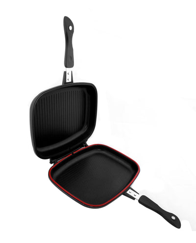 Royalford RF5515 32cm Double Grill Pan with Magnetic Lock | Non-Stick Double Sided Grill Pan for Chicken, Seafood, Meat & Vegetables for Gas & Electric Cooktops Home Use