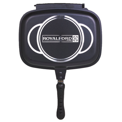 Royalford RF5515 32cm Double Grill Pan with Magnetic Lock | Non-Stick Double Sided Grill Pan for Chicken, Seafood, Meat & Vegetables for Gas & Electric Cooktops Home Use