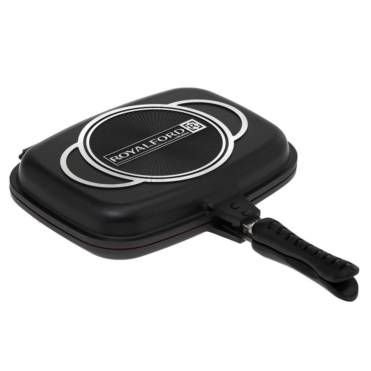 Royalford RF5515 32cm Double Grill Pan with Magnetic Lock | Non-Stick Double Sided Grill Pan for Chicken, Seafood, Meat & Vegetables for Gas & Electric Cooktops Home Use