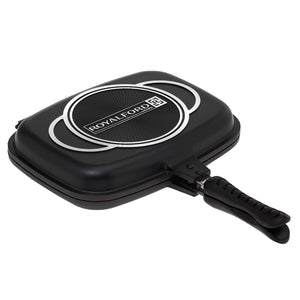 Royalford RF5515 32cm Double Grill Pan with Magnetic Lock | Non-Stick Double Sided Grill Pan for Chicken, Seafood, Meat & Vegetables for Gas & Electric Cooktops Home Use