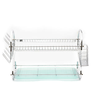 Royalford RF1151DRL 2 Layer Metal Dish Rack - Multi-Purpose Draining Board with Drip Tray, Durable and Easy to Assemble | Wall Hanging Dish Rack with Plastic Drip Tray