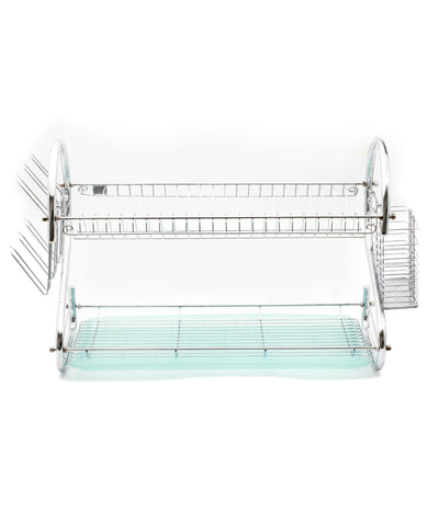 Royalford RF1151DRL 2 Layer Metal Dish Rack - Multi-Purpose Draining Board with Drip Tray, Durable and Easy to Assemble | Wall Hanging Dish Rack with Plastic Drip Tray