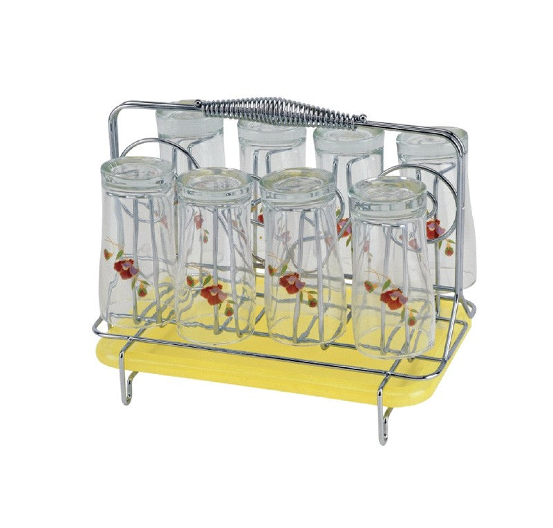 Royalford RF1155GH8 Stainless Steel 8 Glass Stand Holder with Drainer - Glass Drainer Storage Drying Rack - Glass Holder Rack - Drying Holds 8 Cups - Ideal for Storing/Draining/Drying Cups, Mugs, Glasses