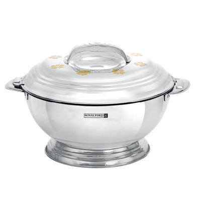 Royalford RF7458 5000ml Elite Gold Stainless Steel Insulated Hot Pot  with Locking Lid | Unique stainless steel locking | Rust-resistant, durable, and easy-to-clean body