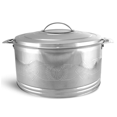 Royalford RF7481 4000ml SS Elite Silverline Hot Pot with Etching Stainless Steel Insulated Food Warmer | Premium rust-proof stainless steel | High-density PU insulation