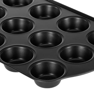 Royalford RF7042 12 Cup Muffin Pan | Non-Stick Baking Tray | Carbon Steel Cupcake & Muffin Tin with Even Heat Distribution | Durable Oven Safe Bakeware for Home Baking