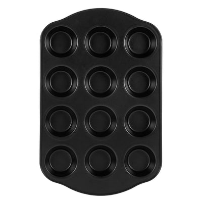 Royalford RF7042 12 Cup Muffin Pan | Non-Stick Baking Tray | Carbon Steel Cupcake & Muffin Tin with Even Heat Distribution | Durable Oven Safe Bakeware for Home Baking