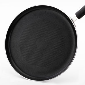 Royalford RF6081 28cm Non-Stick Pan Caker Flat Fry Pan | Induction Compatible Base| Special Grooved Non-Stick Technology | 3mm Thick Body & Strong Handle for Easy use