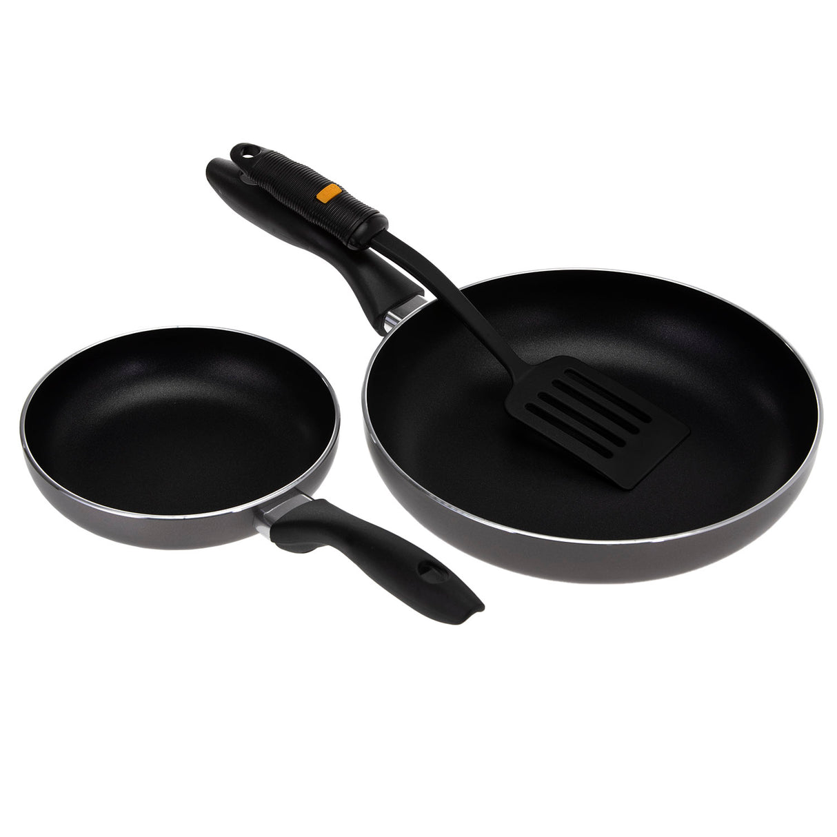 Royalford RF4126FP 2Pcs Non Stick Fry Pan Set | Nylon Turner and  Fry Pans | Strong Ergonomic Handle | Dishwasher Safe for Everyday Cooking on Gas,  Electric,  Ceramic