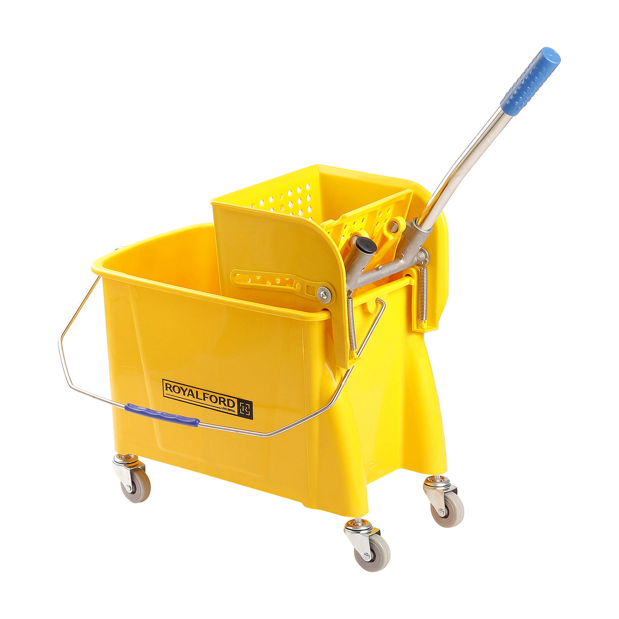 Royalford RF7722 Bucket Mop Wrangler with Wheels | Heavy-Duty Mop Wringer Bucket | Comfortable Handle | Large Wringing Area | Smooth Surface & Non-Marking Quiet Casters