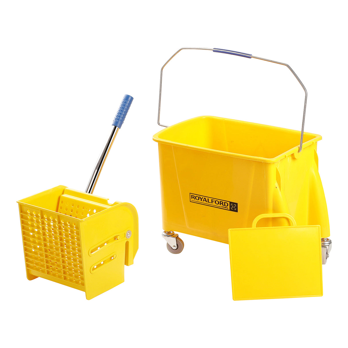 Royalford RF7722 Bucket Mop Wrangler with Wheels | Heavy-Duty Mop Wringer Bucket | Comfortable Handle | Large Wringing Area | Smooth Surface & Non-Marking Quiet Casters