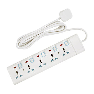 Geepas 5 Way Extension Socket 13A | 4 Power Switches with LED Indicators, 3m Extra Long Cord, Overcurrent Protection, Ideal for Home, Office & Electronic Devices