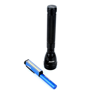 Geepas GFL4647 Rechargeable LED Flashlight | Waterproof Diving Torch | 2-in-1 Torch & Penlight | 1500-Meter Beam Distance |Battery Level Indicator | Durable Design