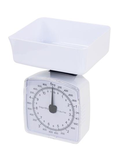 Geepas GKS46512 Kitchen Scale | 5kg Capacity Mechanical Weighing Scale | Durable ABS Body| Easy-to-Clean PS Tray| Easy-to-Read Dial| Compact Design| 2 Years Warranty