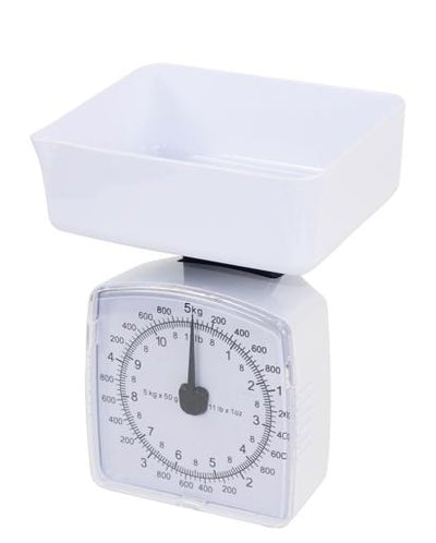 Geepas GKS46512 Kitchen Scale | 5kg Capacity Mechanical Weighing Scale | Durable ABS Body| Easy-to-Clean PS Tray| Easy-to-Read Dial| Compact Design| 2 Years Warranty