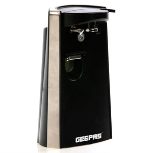 Geepas GCO63023UK Electric Can Opener | 3-in-1 Functionality for Opening Cans| Opening Bottles & Sharpening Knives| Durable Stainless Steel Detail|  Hands-Free Design