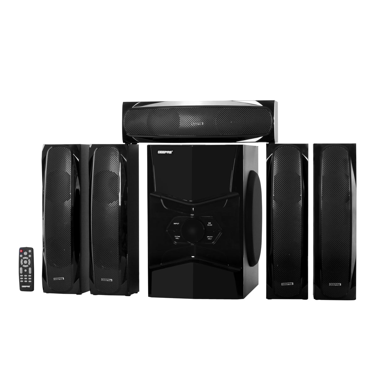 Geepas GMS8578 5.1 Channel Multimedia Speaker System | 50000W PMPO Bluetooth Home Theater |Supports USB / SD card / FM radio playback |LED display |Multiple input options
