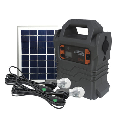 Geepas GPS5902 Rechargeable Home Solar System | 18V 10W Solar Panel, 12V 7.5Ah Battery | Dual USB & 2 LED Bulbs | LCD Digital Display | 2-Year  Warranty | Portable