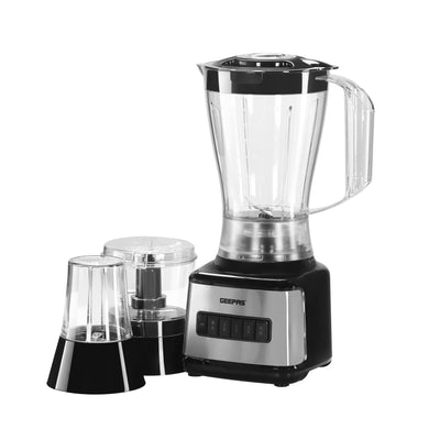 Geepas GSB44017 500W 3 in 1 Stainless Steel Blender - 8 Speed Control |1.5L Plastic jar| 4 Sharp Blades & 2 Blending Preset Juicer| Anti-Slip feet Design| 2 Year Warranty